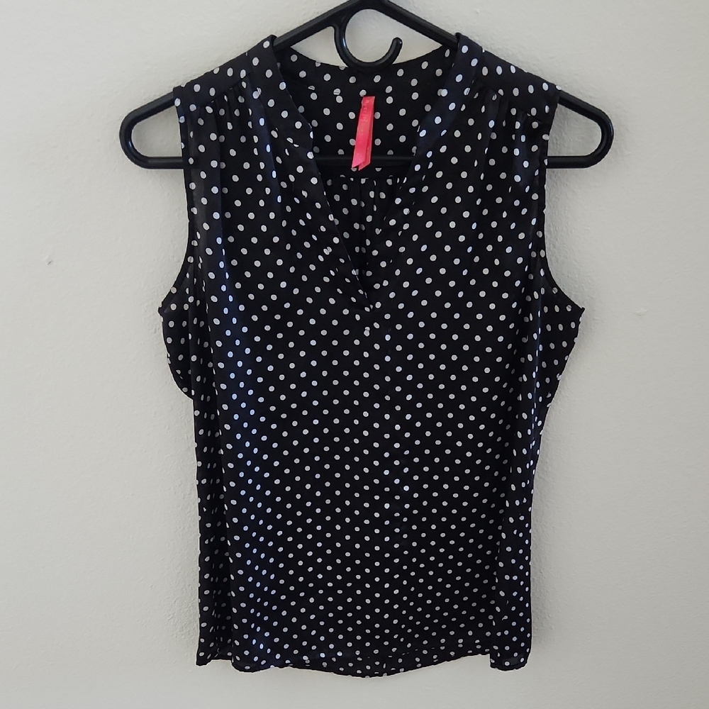 Ruby Ribbon Polka Dot Sleeveless Top Black and White